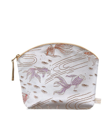 Holistic Silk Limited Edition Lavender Make Up Bag - Silver Fish Silk Brocade