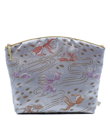 Holistic Silk Limited Edition Lavender Make Up Bag - Silver Fish Silk Brocade (Large)