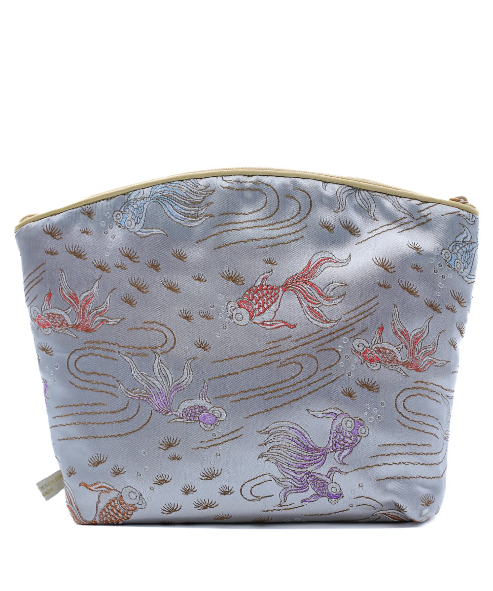 Holistic Silk Limited Edition Lavender Make Up Bag - Silver Fish Silk Brocade (Large)