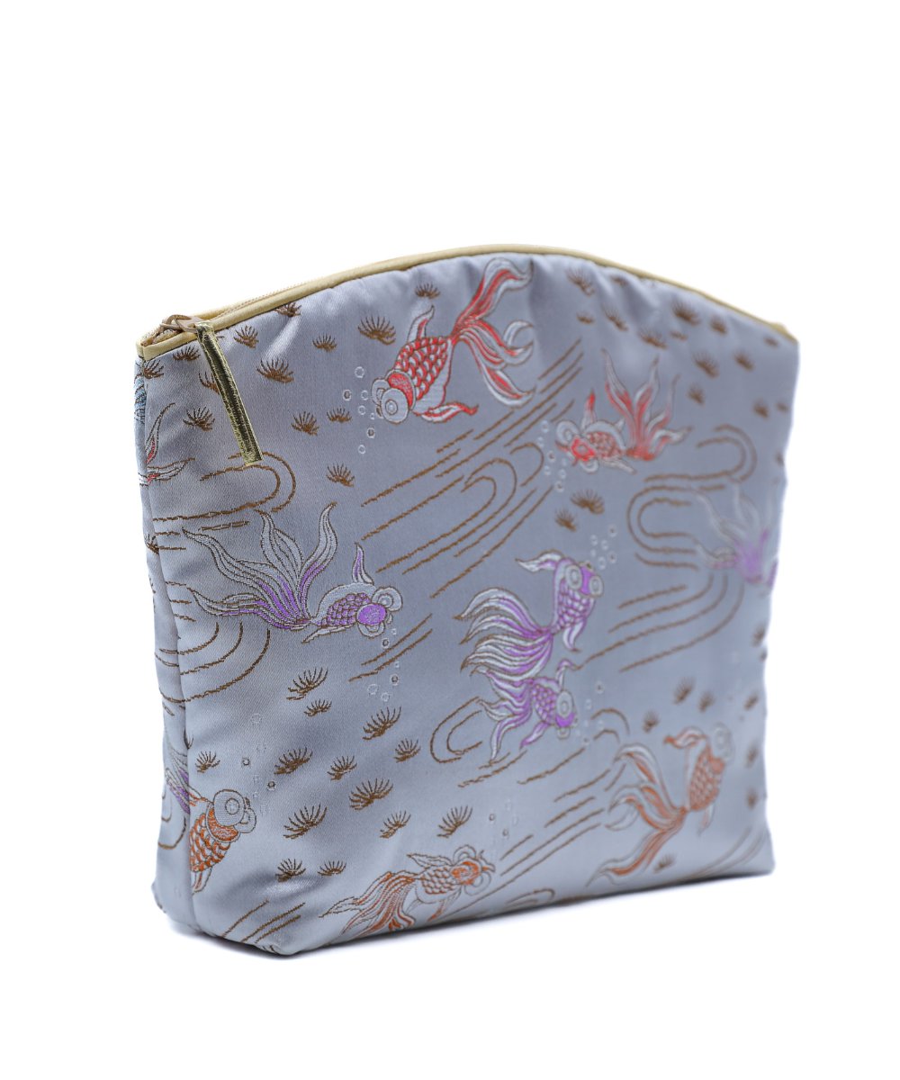 Holistic Silk Limited Edition Lavender Make Up Bag - Silver Fish Silk Brocade (Large)
