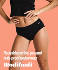 Modibodi Basic Mid-Rise Brief Moderate-Heavy, Black