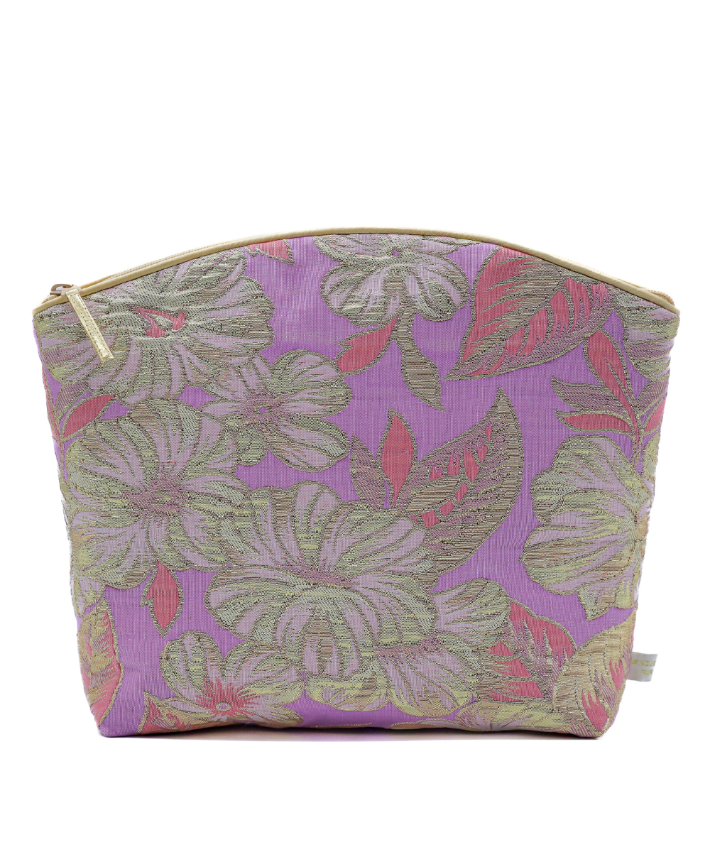 Holistic Silk Limited Edition Lavender Make Up Bag - Pink Silk Brocade (Large)