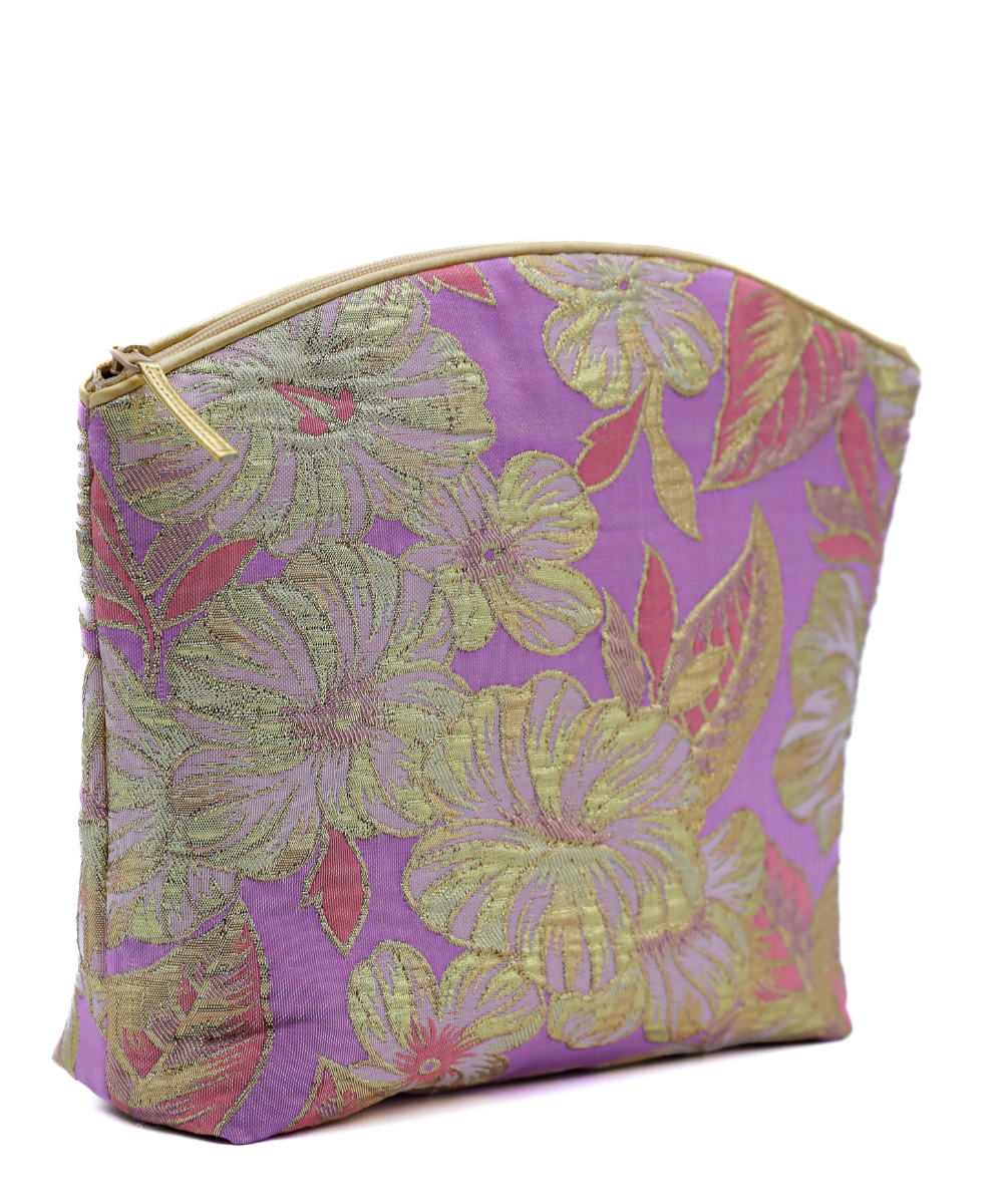 Holistic Silk Limited Edition Lavender Make Up Bag - Pink Silk Brocade (Large)