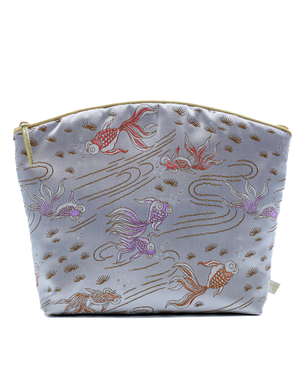 Limited Edition Lavender Make Up Bag - Silver Fish Silk Brocade (Large)