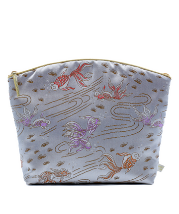 Limited Edition Lavender Make Up Bag - Silver Fish Silk Brocade (Large)