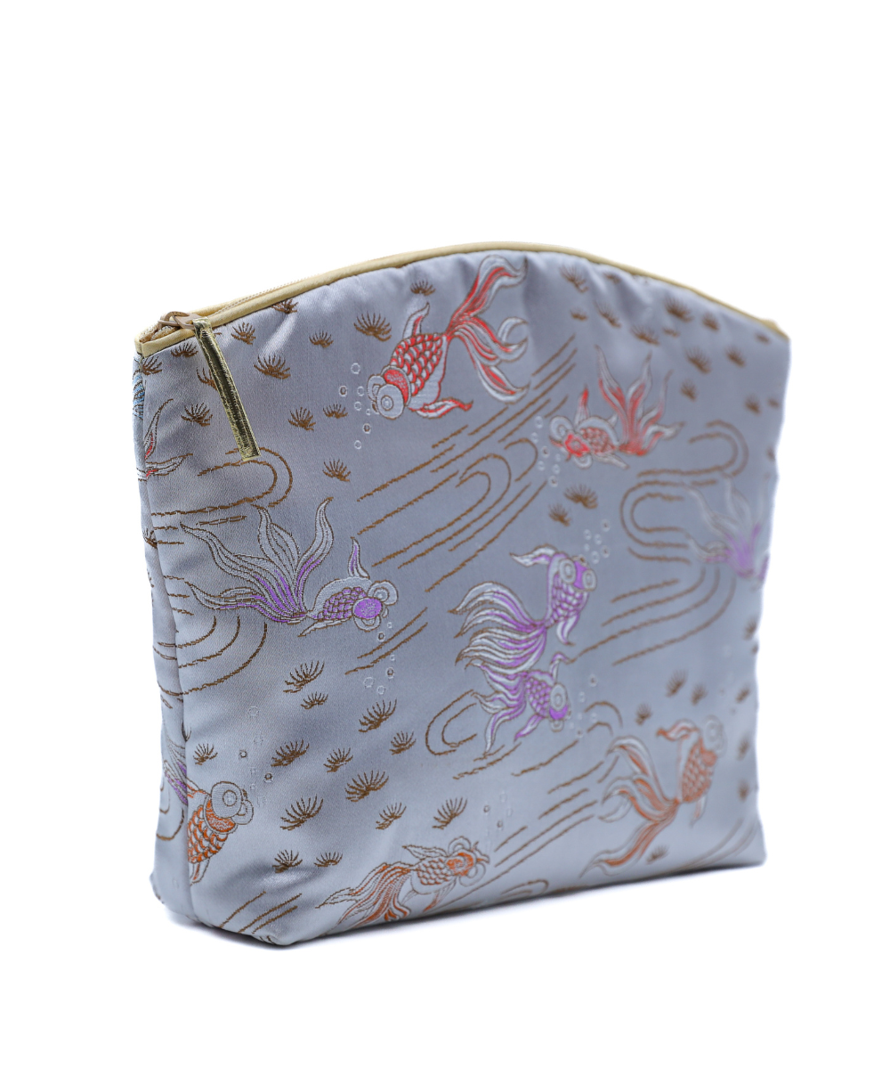 Limited Edition Lavender Make Up Bag - Silver Fish Silk Brocade (Large)