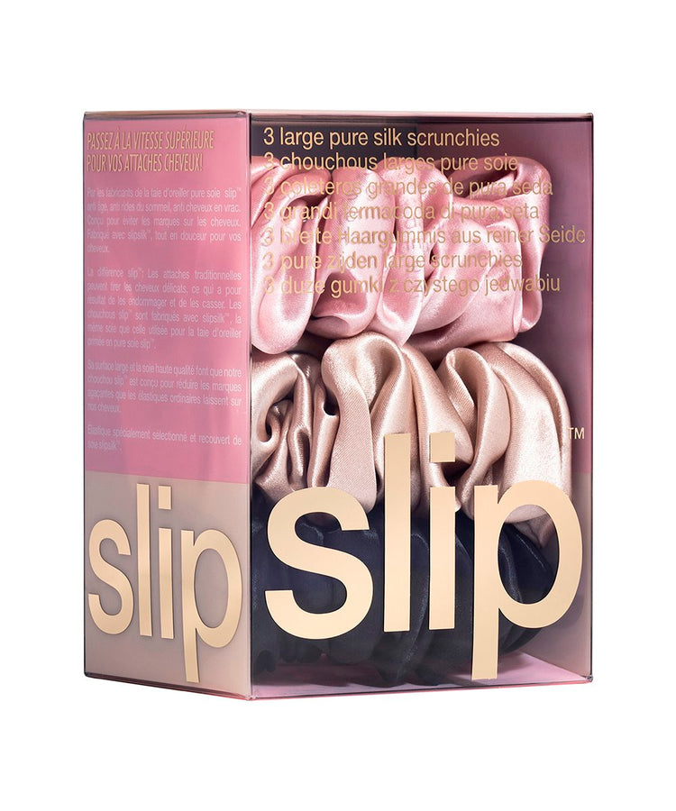 Slip Silk Classic Large Scrunchie (1 X Black 1 X Pink 1 X Caramel) 