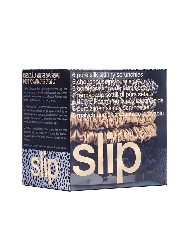 Slip Silk Skinnie Scrunchie (2 X Gold 2 X Black 2 X Leopard) 